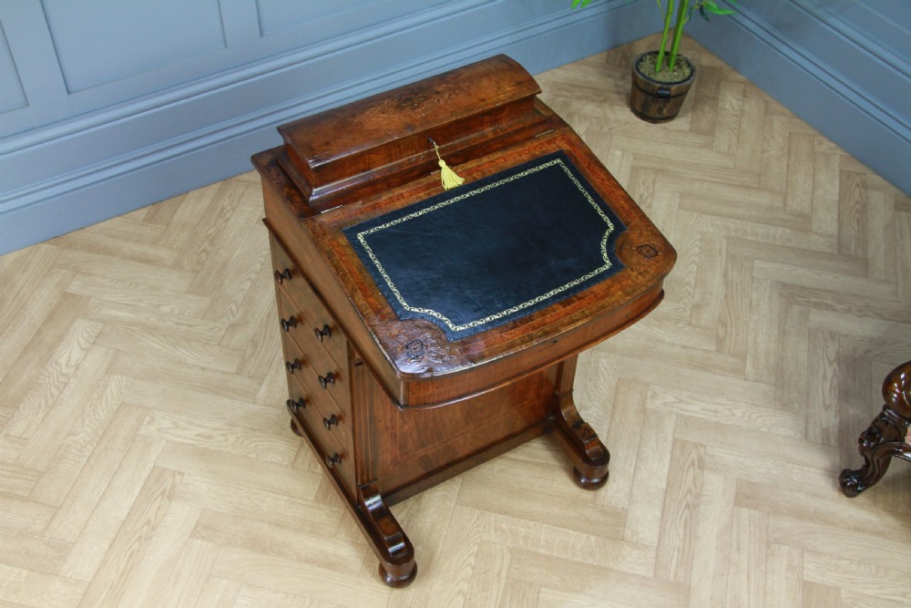 Original Antique Victorian Walnut 4 Drawer Davenport Desk Inlaid Restored C1880 View V