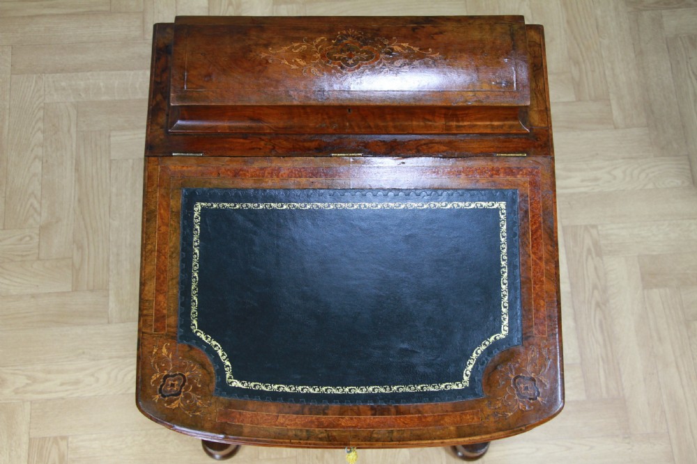 Original Antique Victorian Walnut 4 Drawer Davenport Desk Inlaid Restored C1880 View VI