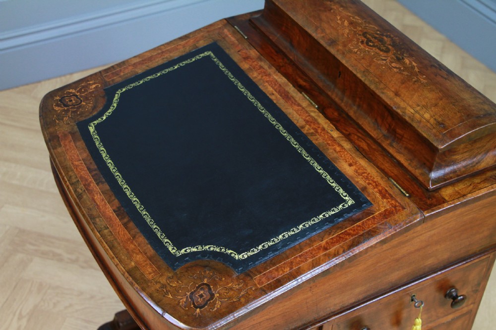 Original Antique Victorian Walnut 4 Drawer Davenport Desk Inlaid Restored C1880 View VII