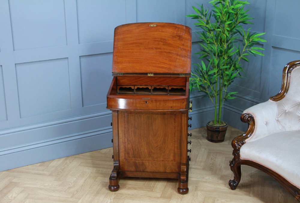 Original Antique Victorian Walnut 4 Drawer Davenport Desk Inlaid Restored C1880 View IX