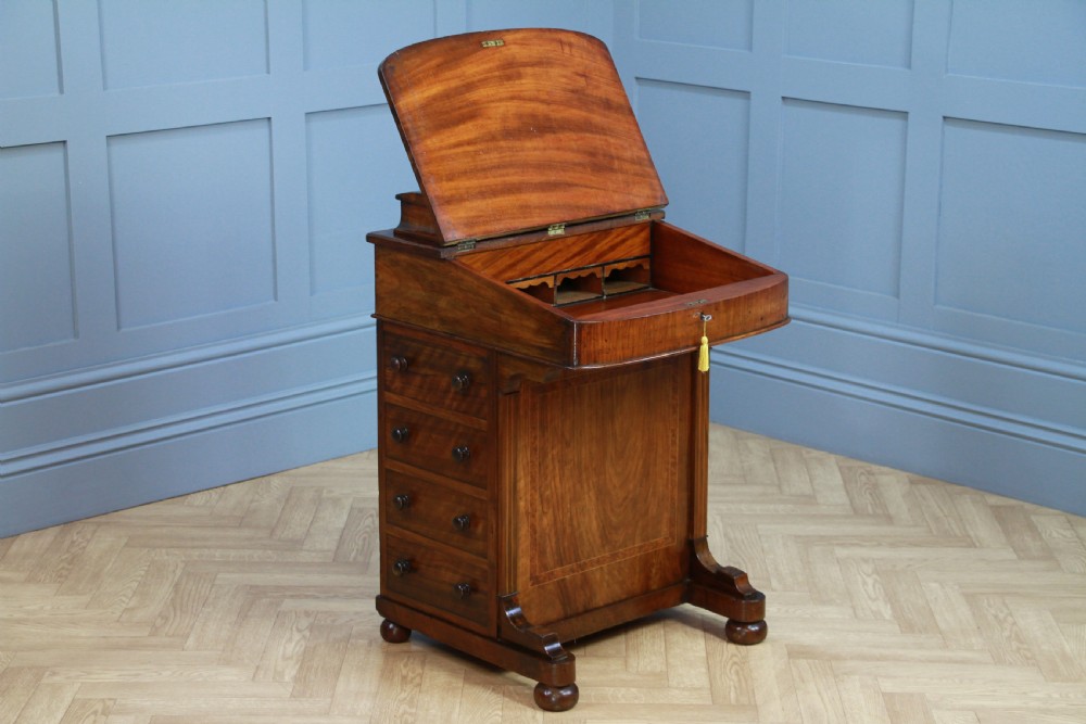 Original Antique Victorian Walnut 4 Drawer Davenport Desk Inlaid Restored C1880 View X