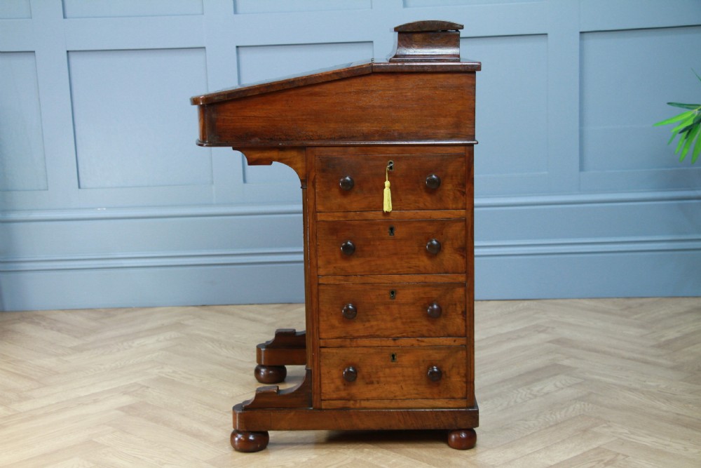 Original Antique Victorian Walnut 4 Drawer Davenport Desk Inlaid Restored C1880 View XII