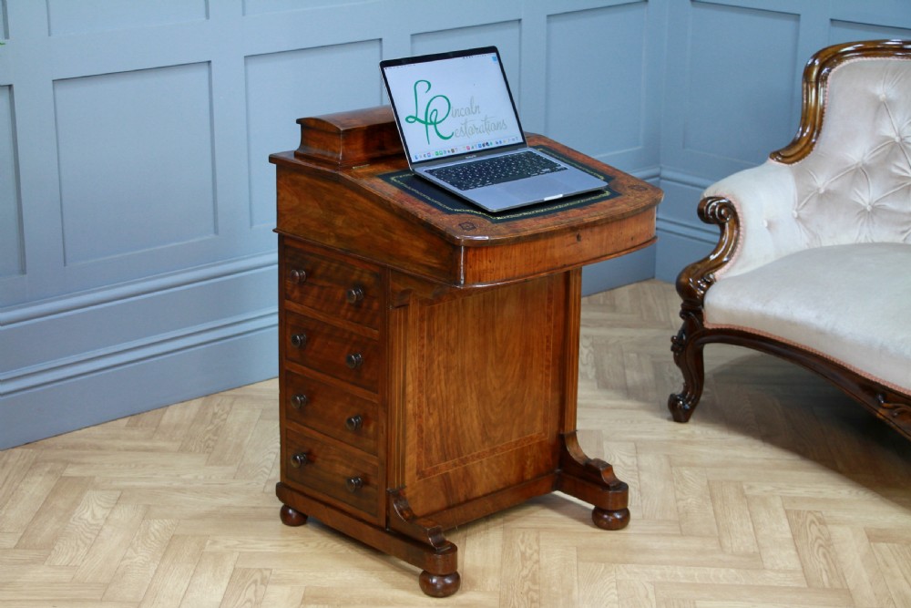 Original Antique Victorian Walnut 4 Drawer Davenport Desk Inlaid Restored C1880 View XIII
