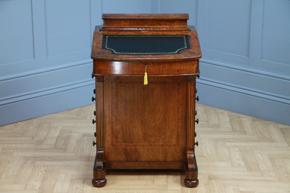 Original Antique Victorian Walnut 4 Drawer Davenport Desk Inlaid Restored C1880 View XV