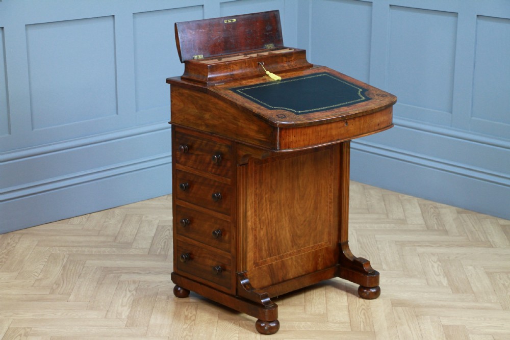 Original Antique Victorian Walnut 4 Drawer Davenport Desk Inlaid Restored C1880 View XVI