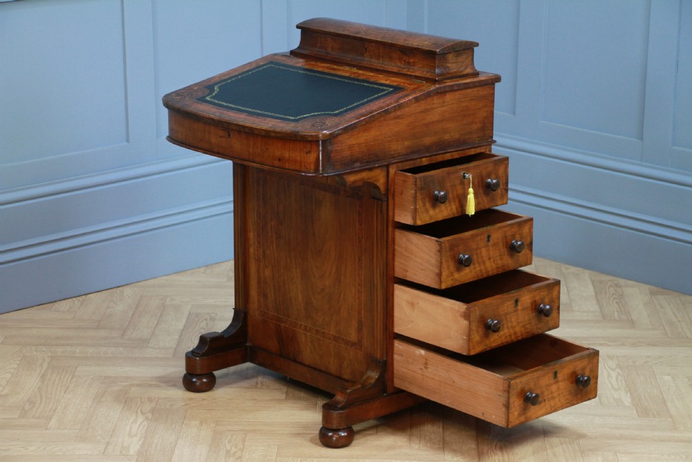 Original Antique Victorian Walnut 4 Drawer Davenport Desk Inlaid Restored C1880 View XIX