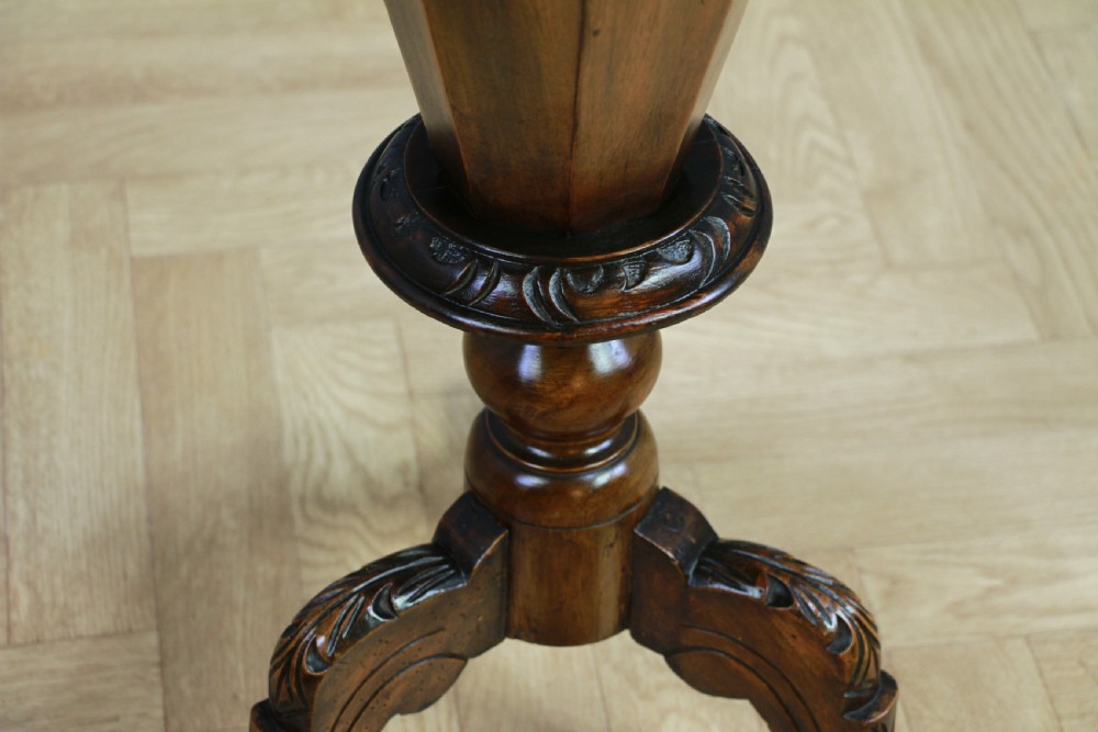 Antique Victorian Walnut Inlaid Octagonal Sewing Trumpet Table Side Lamp C1880 View XII
