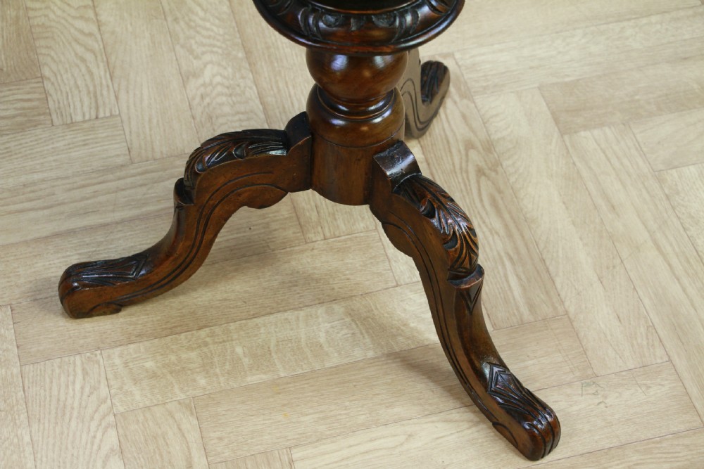 Antique Victorian Walnut Inlaid Octagonal Sewing Trumpet Table Side Lamp C1880 View XIV
