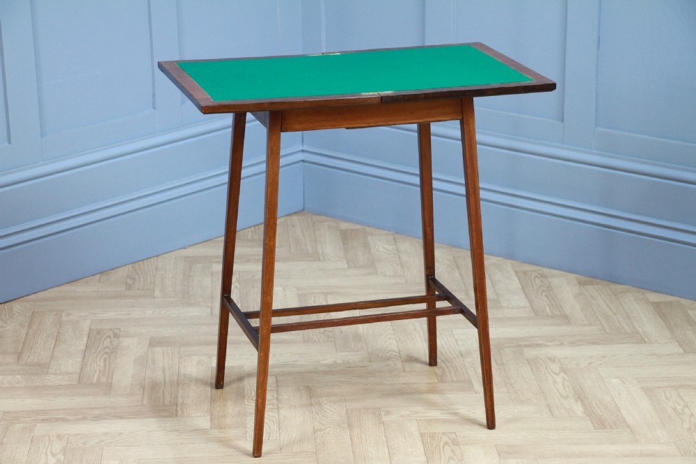 Antique Edwardian Mahogany Fold Over Card Games Small Occasional Hall Lamp Table View III