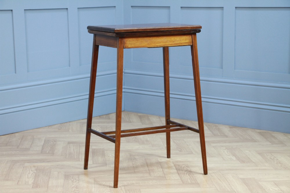 Antique Edwardian Mahogany Fold Over Card Games Small Occasional Hall Lamp Table View V