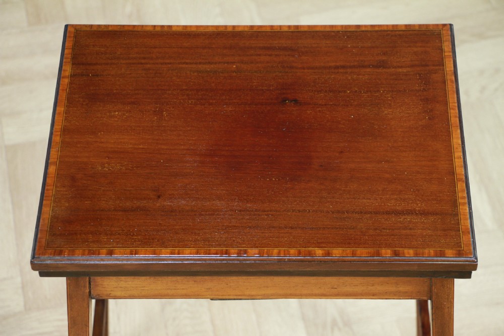 Antique Edwardian Mahogany Fold Over Card Games Small Occasional Hall Lamp Table View VI