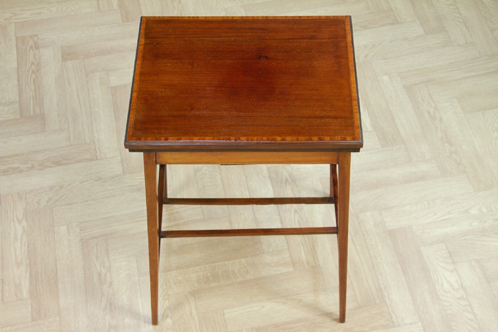 Antique Edwardian Mahogany Fold Over Card Games Small Occasional Hall Lamp Table View VII
