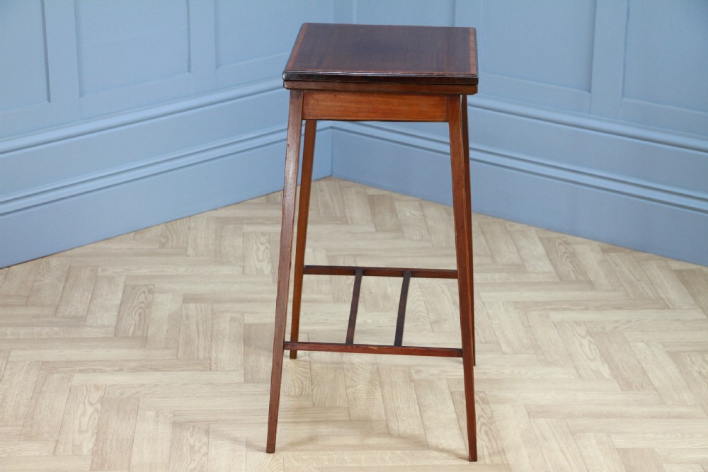 Antique Edwardian Mahogany Fold Over Card Games Small Occasional Hall Lamp Table View XI