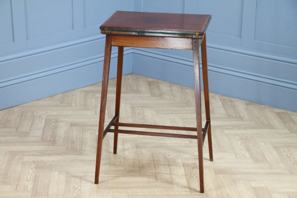 Antique Edwardian Mahogany Fold Over Card Games Small Occasional Hall Lamp Table View XII