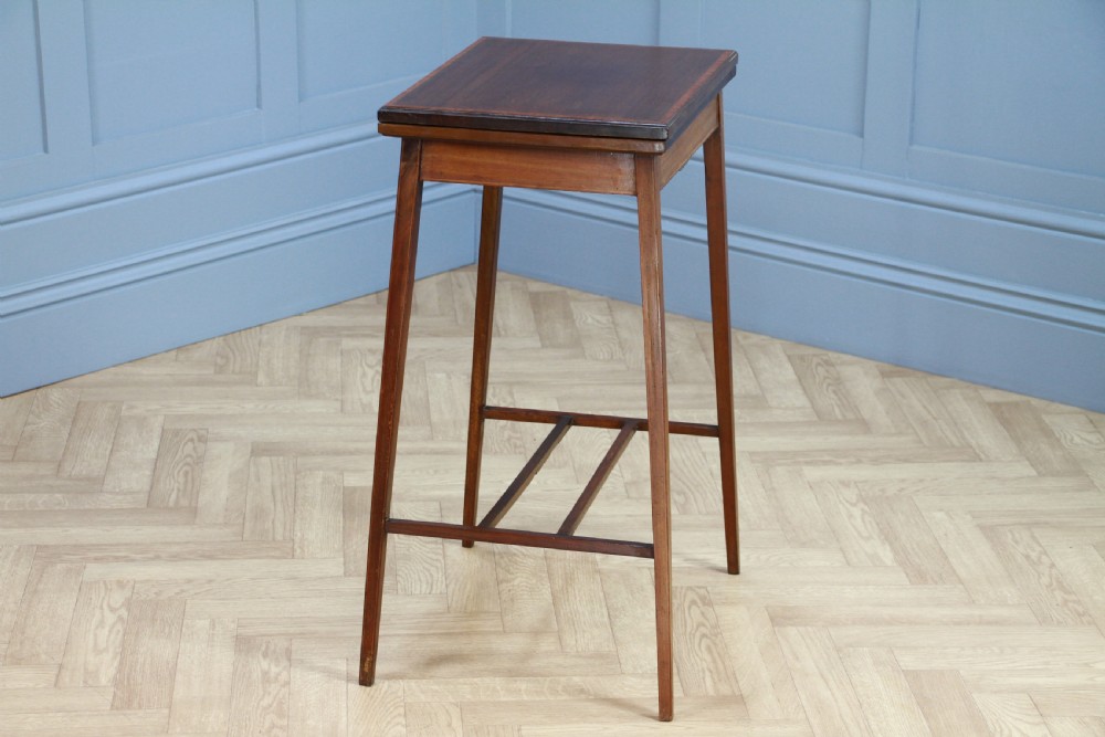 Antique Edwardian Mahogany Fold Over Card Games Small Occasional Hall Lamp Table View XIII