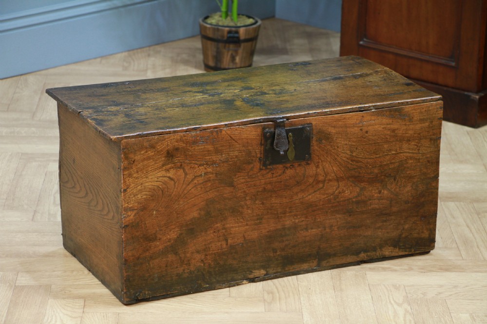 Antique Georgian George III Primitive Elm Blanket Box Trunk Chest
