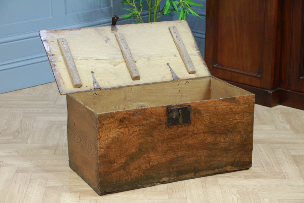 Antique Georgian George III Primitive Elm Blanket Box Trunk Chest View II