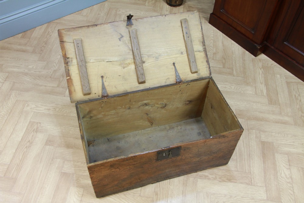 Antique Georgian George III Primitive Elm Blanket Box Trunk Chest View III