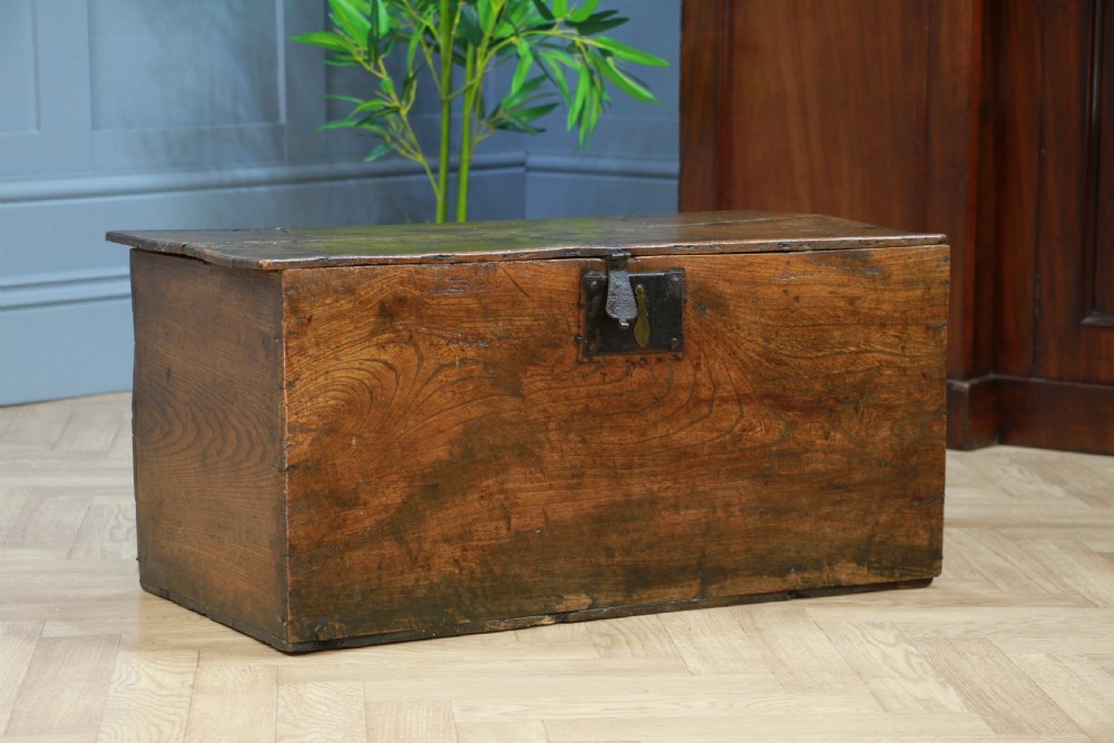 Antique Georgian George III Primitive Elm Blanket Box Trunk Chest View IV