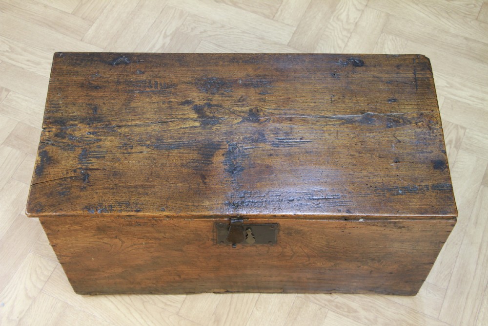 Antique Georgian George III Primitive Elm Blanket Box Trunk Chest View VI
