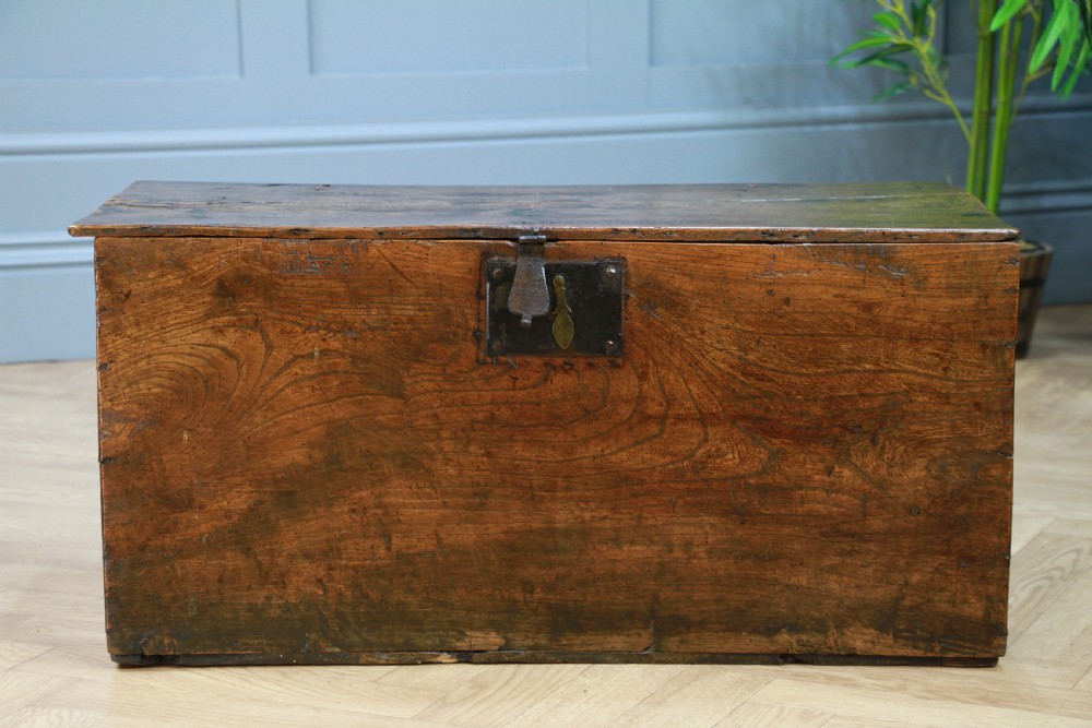 Antique Georgian George III Primitive Elm Blanket Box Trunk Chest View VII