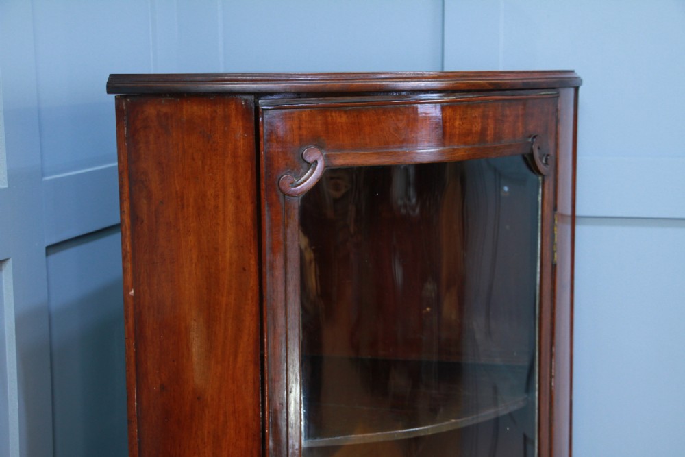 Antique Early Victorian Mahogany Curved Glazed Corner Floor Standing Cabinet View VI