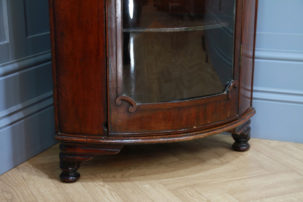 Antique Early Victorian Mahogany Curved Glazed Corner Floor Standing Cabinet View VII