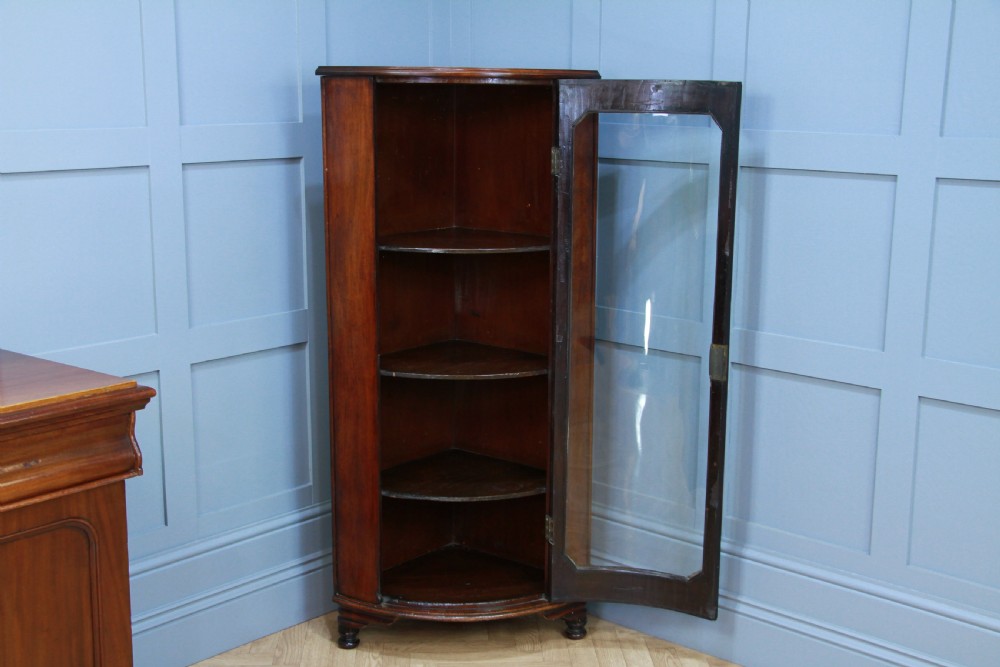 Antique Early Victorian Mahogany Curved Glazed Corner Floor Standing Cabinet View XI