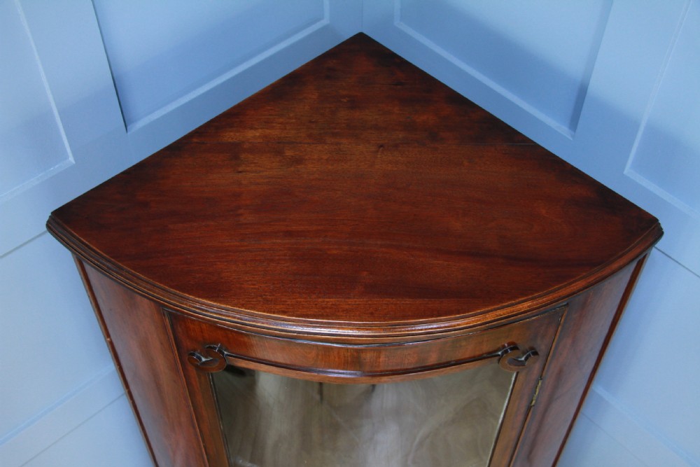 Antique Early Victorian Mahogany Curved Glazed Corner Floor Standing Cabinet View XIII