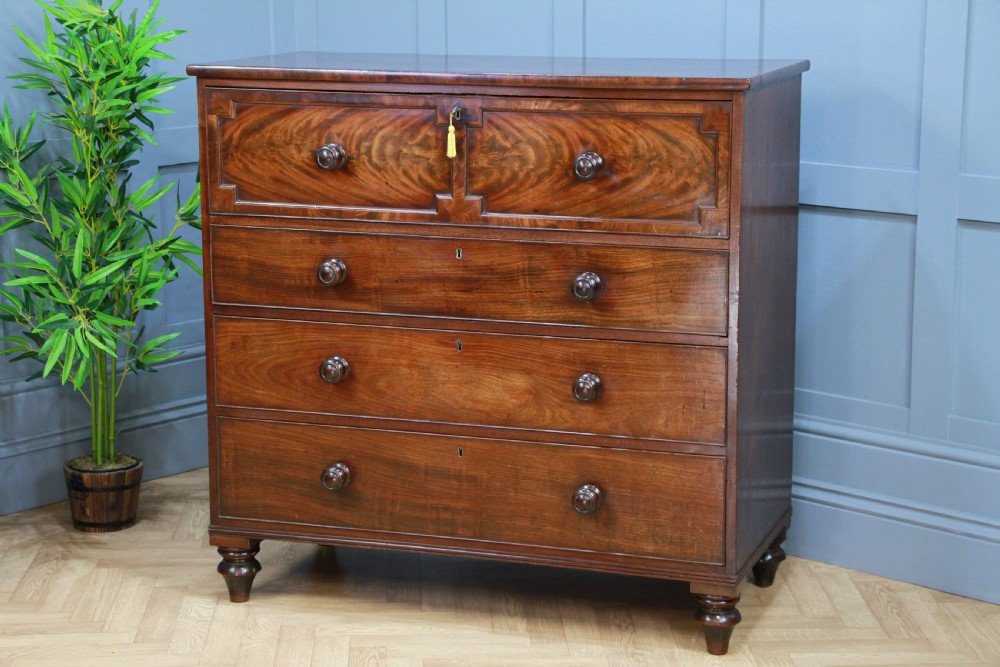 Antique George III Flame Mahogany Secretaire Chest of 4 Drawers C1790 -1800