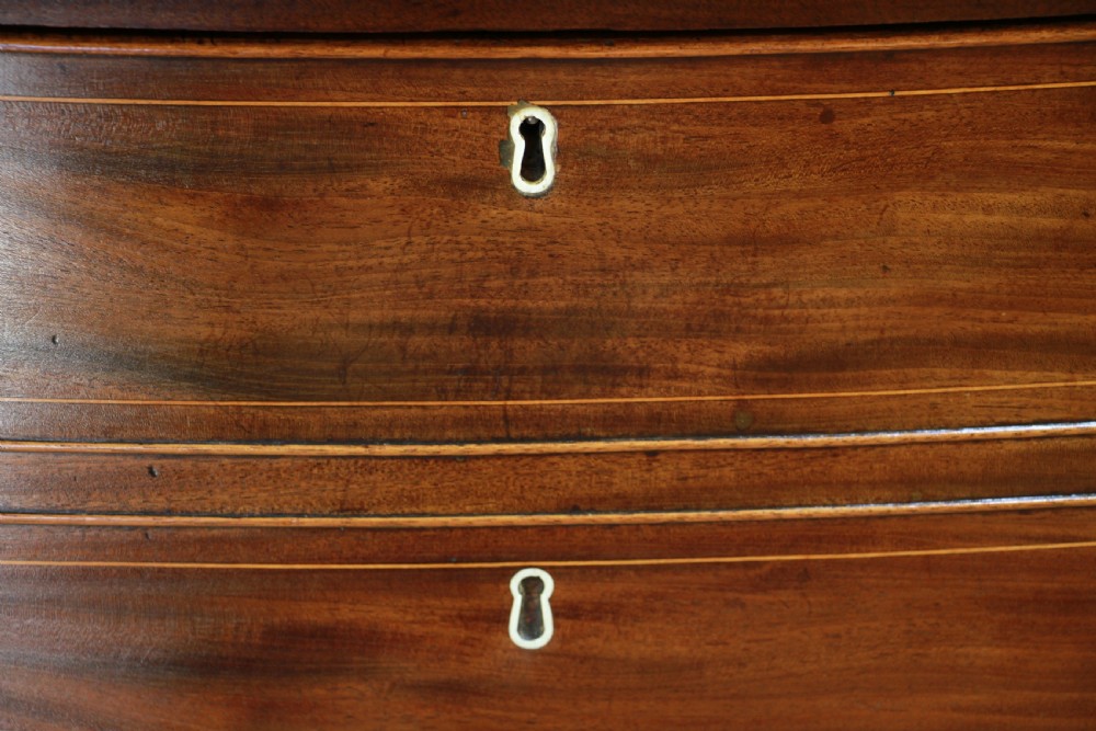 Antique Original Georgian Inlaid Bow Front Mahogany Chest of 4 Drawers Restored View V