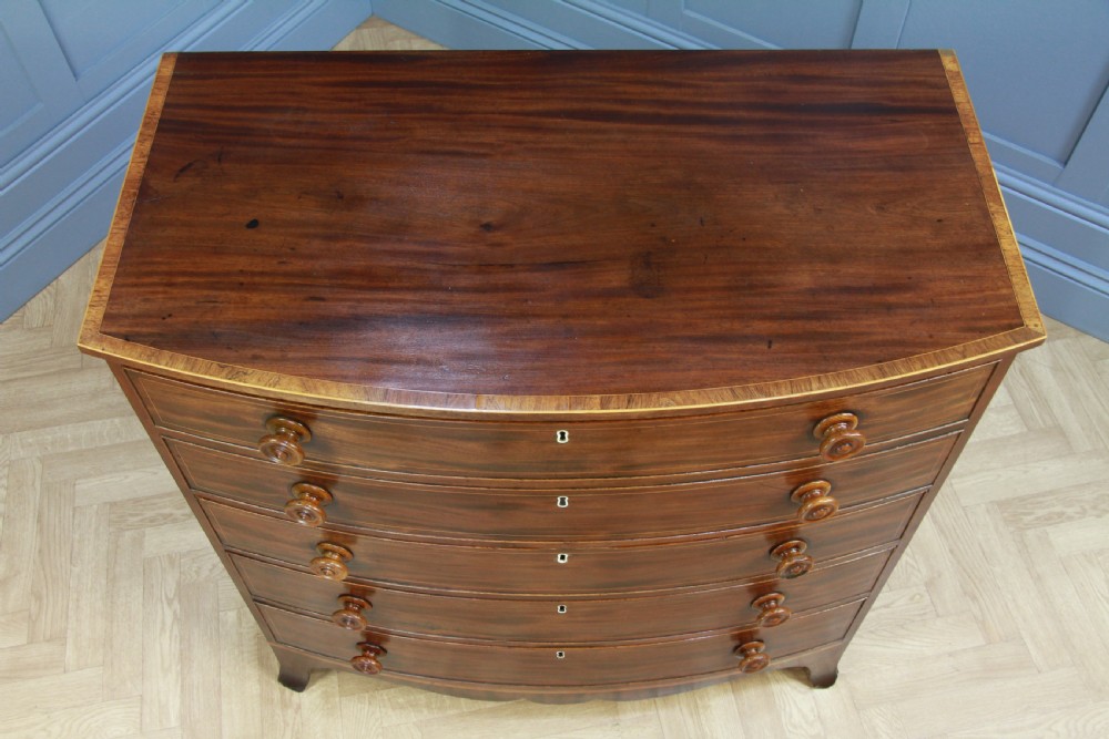 Antique Original Georgian Inlaid Bow Front Mahogany Chest of 4 Drawers Restored View VII
