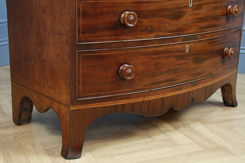 Antique Original Georgian Inlaid Bow Front Mahogany Chest of 4 Drawers Restored View IX