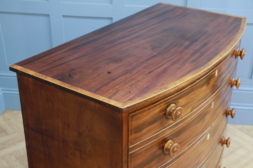 Antique Original Georgian Inlaid Bow Front Mahogany Chest of 4 Drawers Restored View XX