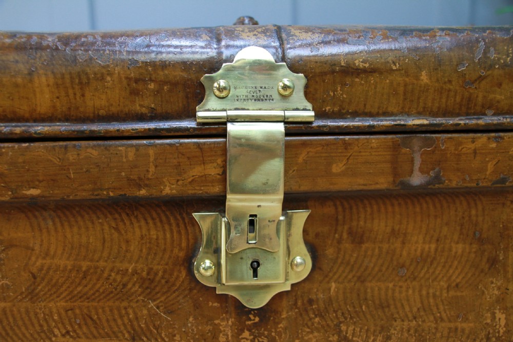 Antique Vintage Small Scrumbled Metal Travel Chest Steamer Trunk Box View X
