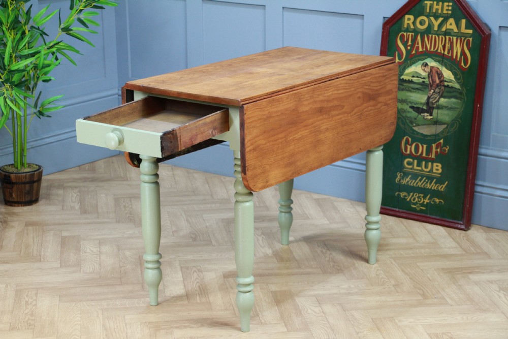 Antique Victorian Pine Scrub Top Painted Drop Leaf Pembroke Kitchen Table C1880 View II