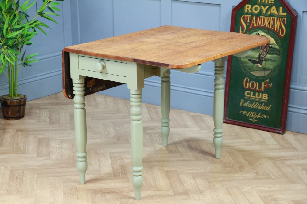 Antique Victorian Pine Scrub Top Painted Drop Leaf Pembroke Kitchen Table C1880 View III
