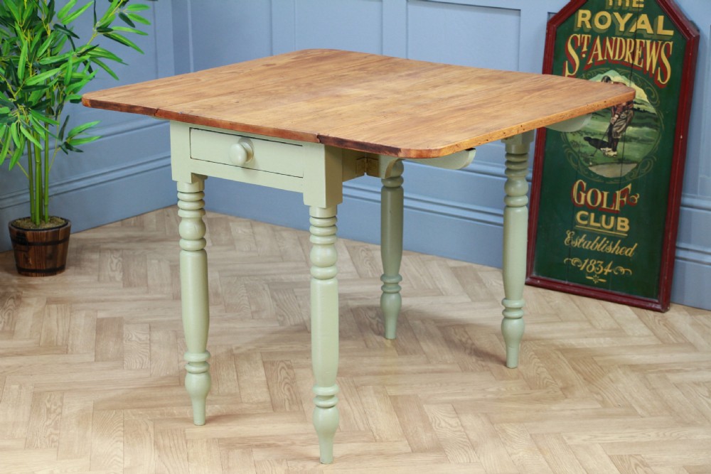Antique Victorian Pine Scrub Top Painted Drop Leaf Pembroke Kitchen Table C1880 View IV