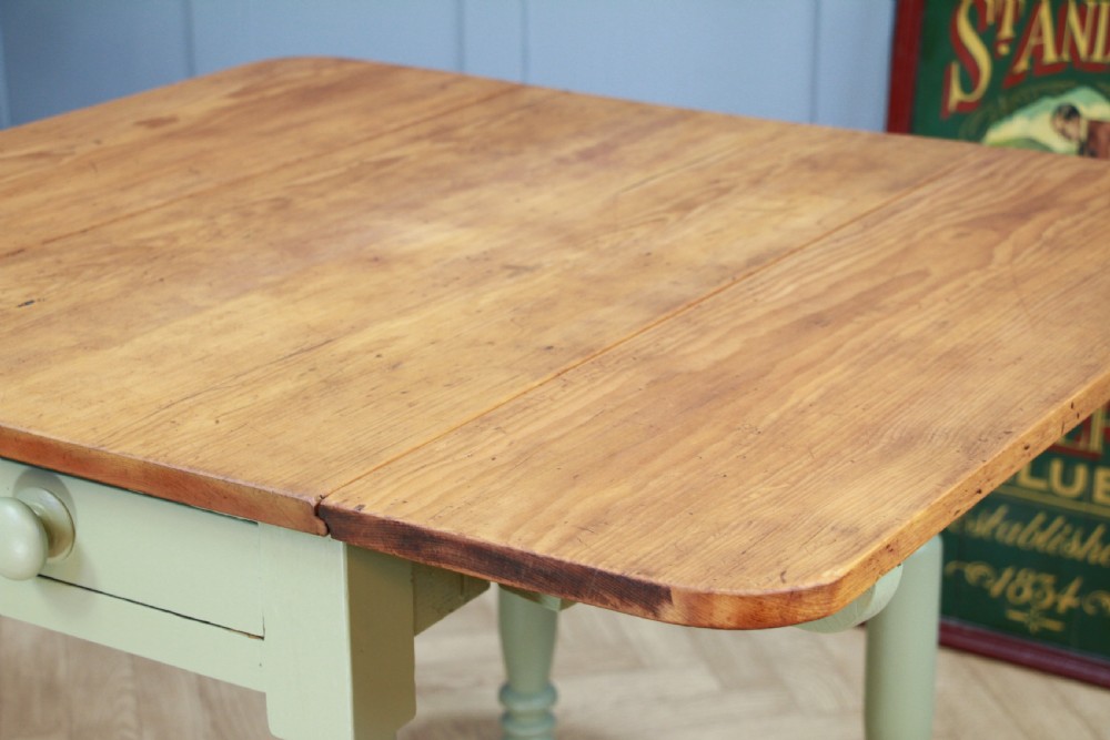 Antique Victorian Pine Scrub Top Painted Drop Leaf Pembroke Kitchen Table C1880 View V