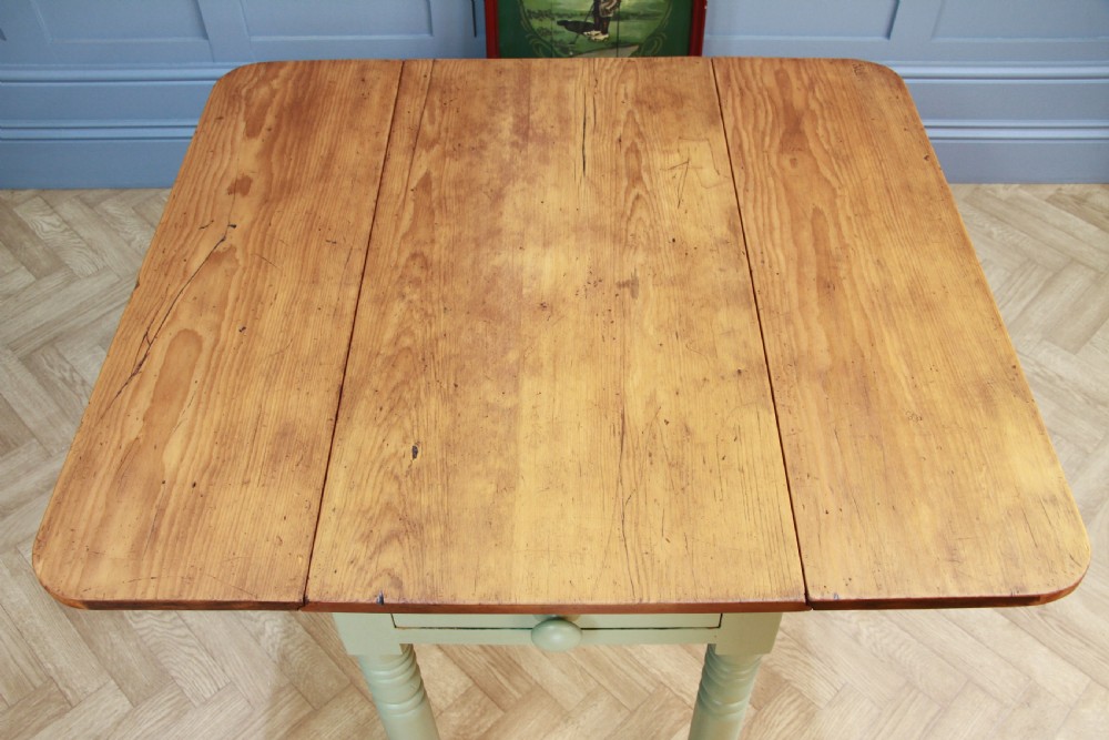 Antique Victorian Pine Scrub Top Painted Drop Leaf Pembroke Kitchen Table C1880 View VI