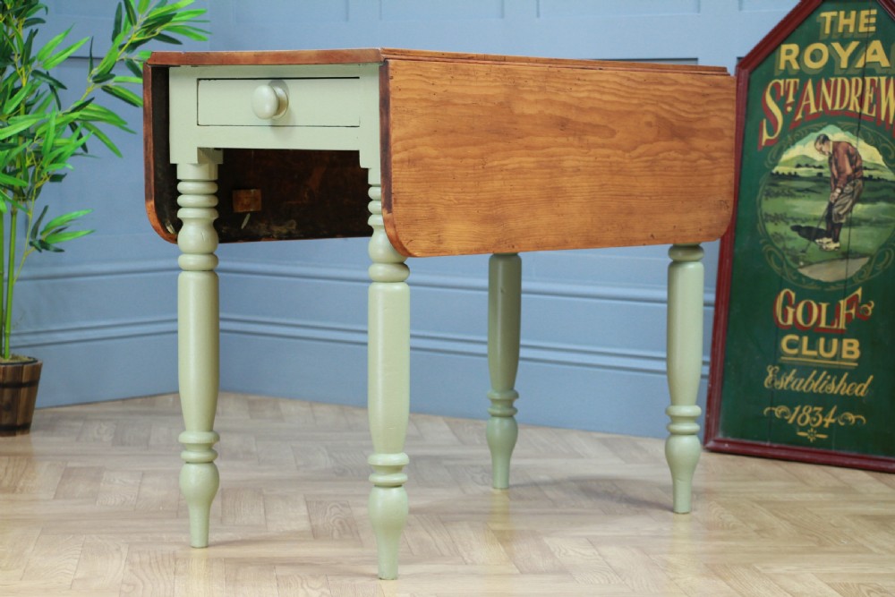 Antique Victorian Pine Scrub Top Painted Drop Leaf Pembroke Kitchen Table C1880 View VII