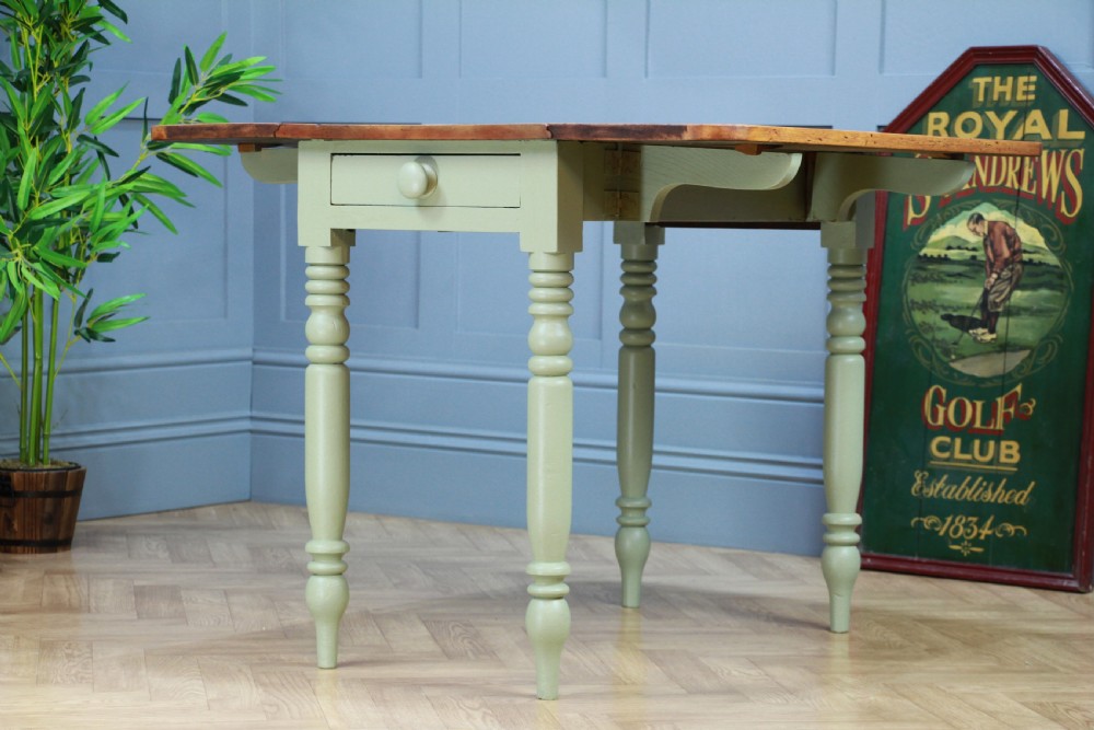 Antique Victorian Pine Scrub Top Painted Drop Leaf Pembroke Kitchen Table C1880 View VIII