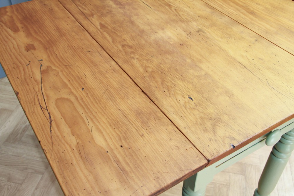 Antique Victorian Pine Scrub Top Painted Drop Leaf Pembroke Kitchen Table C1880 View X
