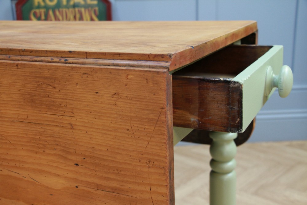 Antique Victorian Pine Scrub Top Painted Drop Leaf Pembroke Kitchen Table C1880 View XI