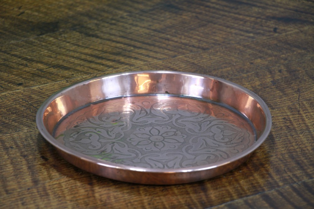 Antique Edwardian Polished Copper Small Tray Serving Platter