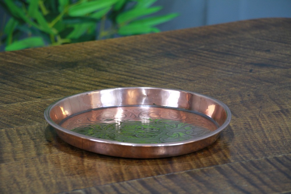 Antique Edwardian Polished Copper Small Tray Serving Platter View II