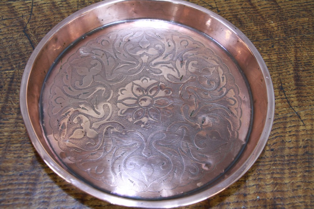 Antique Edwardian Polished Copper Small Tray Serving Platter View V
