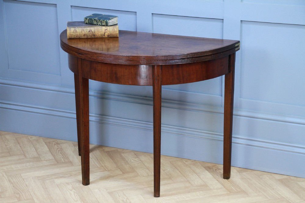 Antique Original Georgian Regency Mahogany Inlaid Demi Lune Fold Over Top Side Table