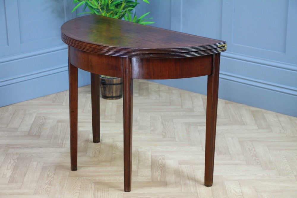 Antique Original Georgian Regency Mahogany Inlaid Demi Lune Fold Over Top Side Table View III