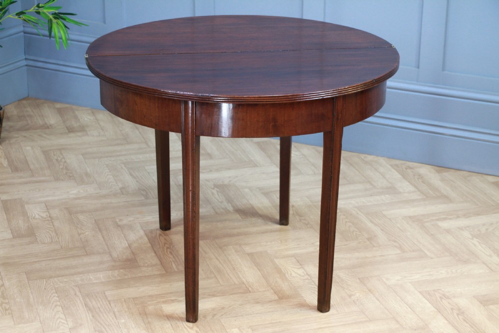 Antique Original Georgian Regency Mahogany Inlaid Demi Lune Fold Over Top Side Table View IV